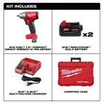 Milwaukee M18 FUEL 1/2 in. Compact Impact Wrench Kit with Two 5 Ah Batteries and Charger thumbnail 2