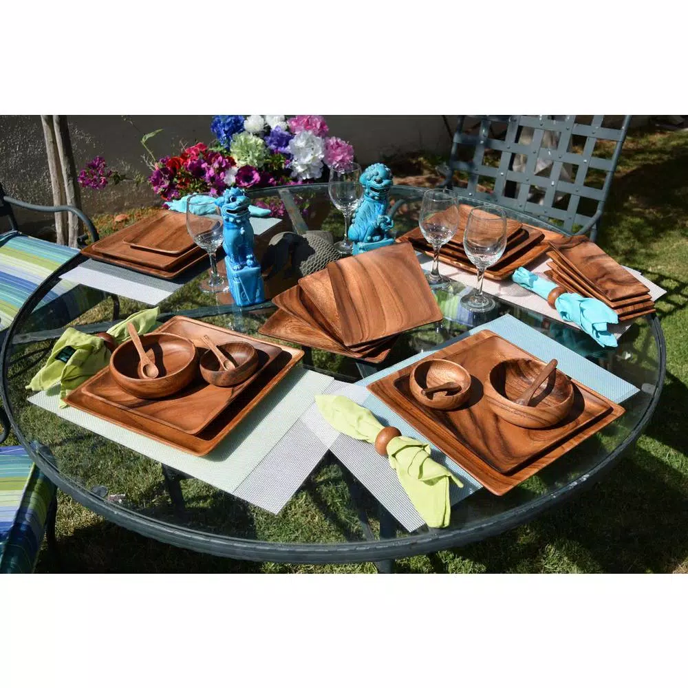 Acaciaware 8-Piece Handcrafted Acacia Wood Oval Serving Tray Set, Brown