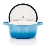 MegaChef 5 Qt. Round Enameled Cast Iron Casserole Dish with Lid, Blue thumbnail 4