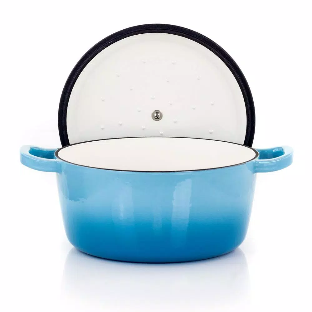 MegaChef 5 Qt. Round Enameled Cast Iron Casserole Dish with Lid, Blue