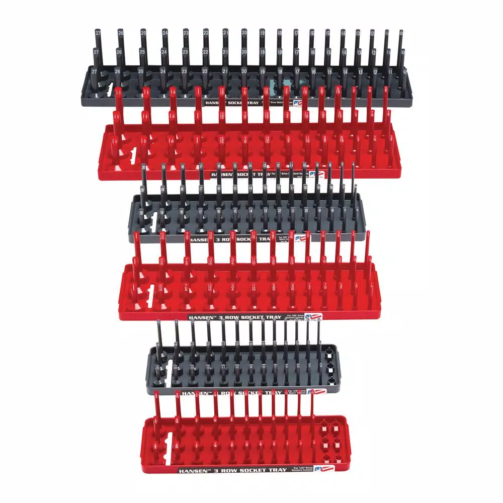 Hansen Global Inc. 6-Pack 3-Row Socket Holder Trays for 1/2 in., 3/8 in., and 1/4 in. Drives, SAE and Metric