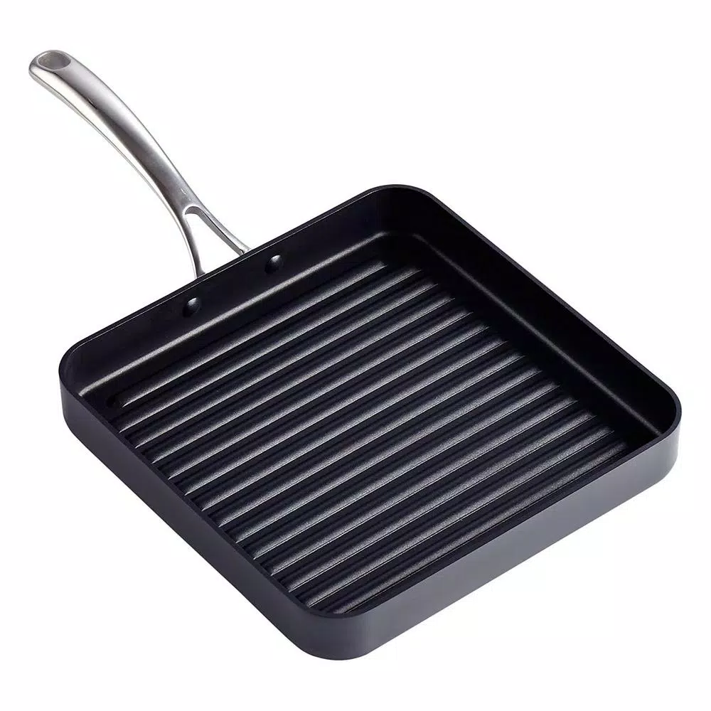 Cooks Standard 11 in. Hard-Anodized Aluminum Nonstick Square Grill Pan, Black