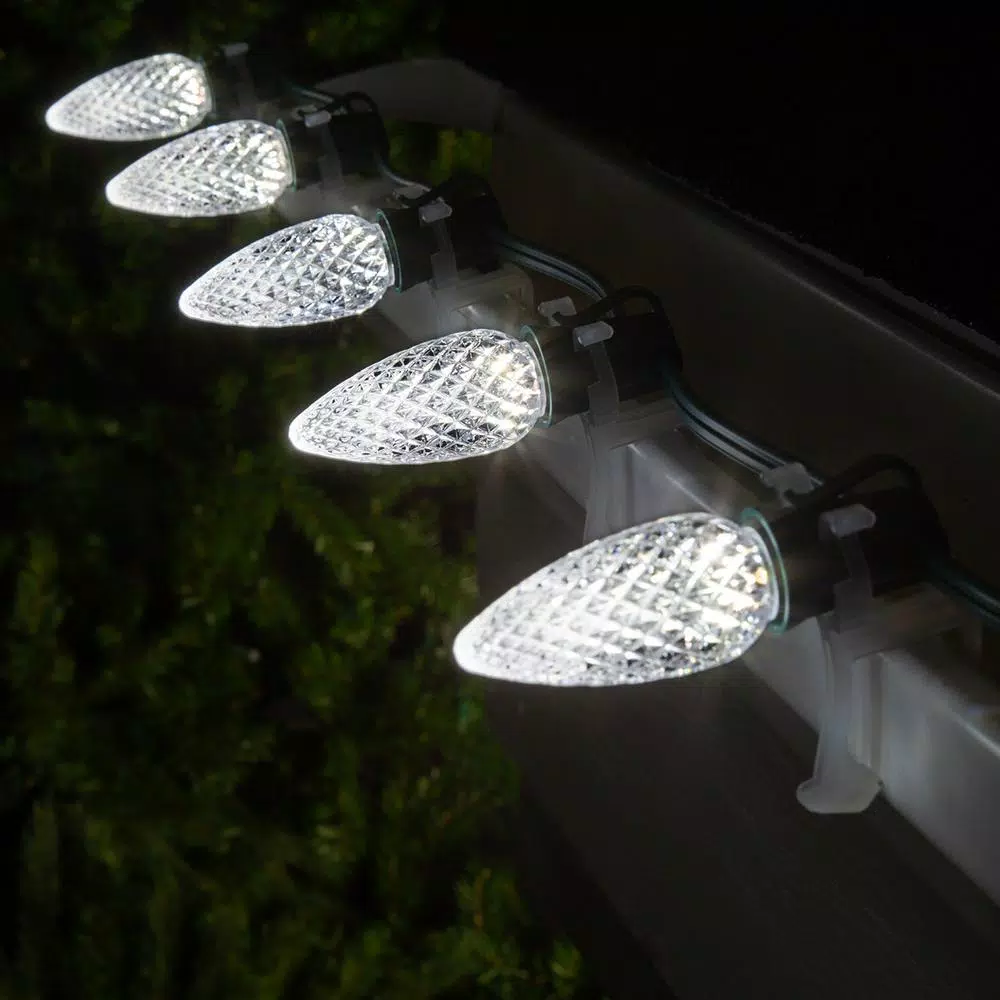 Wintergreen Lighting OptiCore C9 LED Cool White Faceted Christmas Light Bulbs, 25-Pack