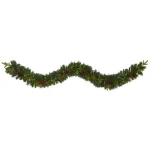 Nearly Natural 9 ft. Pre-lit Mixed Pine Artificial Christmas Garland with 50 LED Lights, Berries & Pinecones thumbnail 1