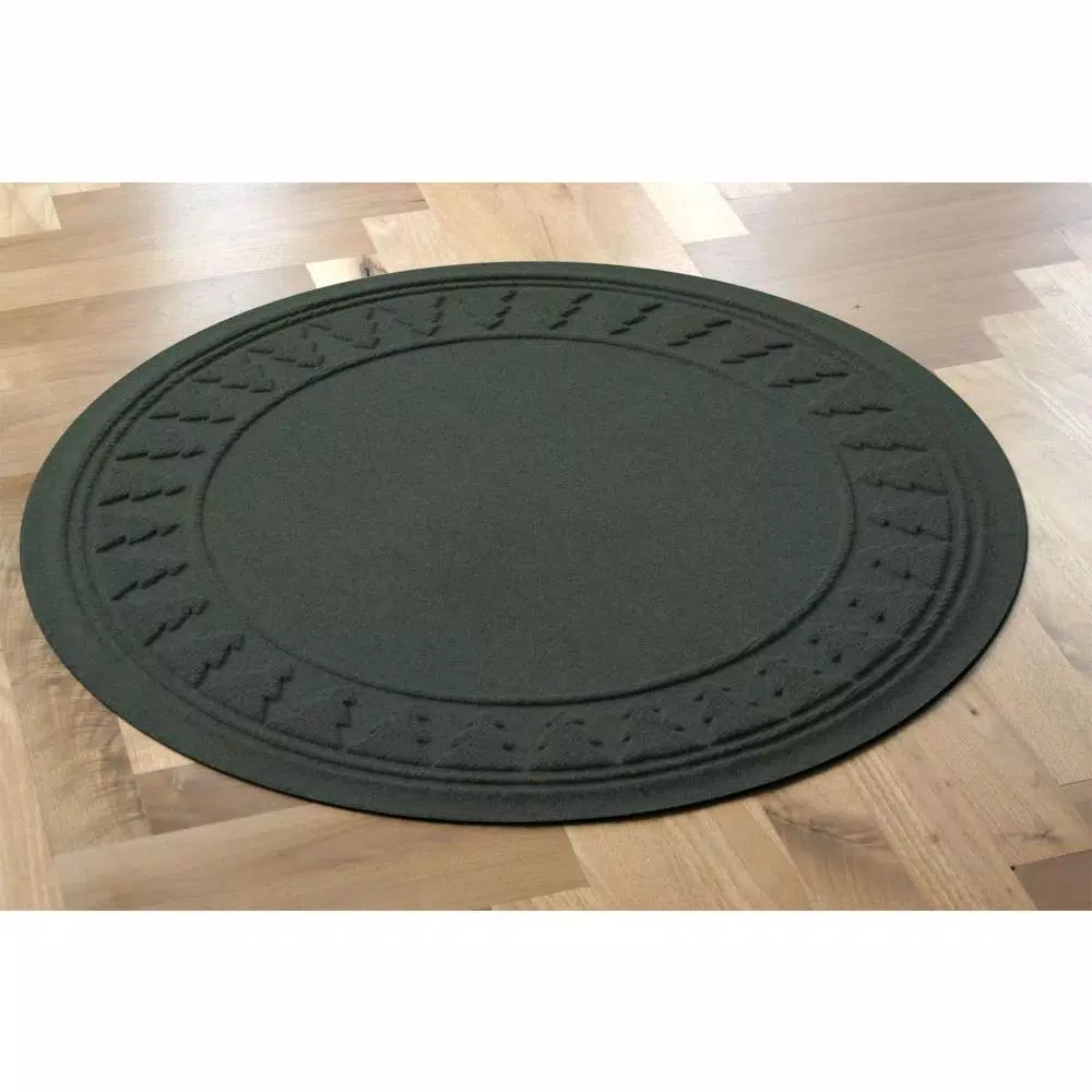 Bungalow Flooring WaterHog Aqua Shield Evergreen 35 in. Round Pine Trees Christmas Tree Mat