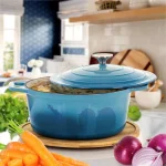 MegaChef 4 Qt. Round Enameled Cast Iron Casserole Dish with Lid, Blue thumbnail 6
