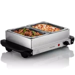 Ovente 2.1 qt. Electric Buffet Server, Stainless Steel Chafing Dish with 2 x 1L Warming Pans and Lids thumbnail 1