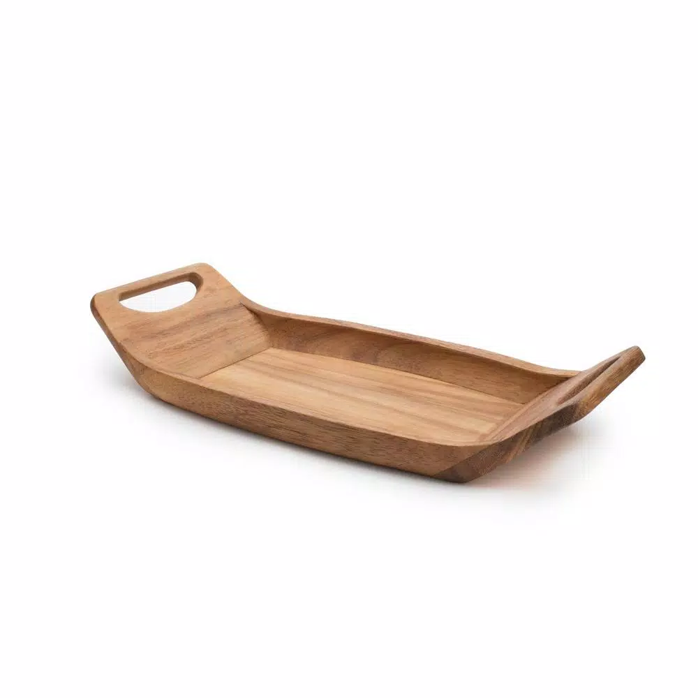 Ironwood Gourmet Norwegian Saddle Acacia Wood Serving Tray with Handles