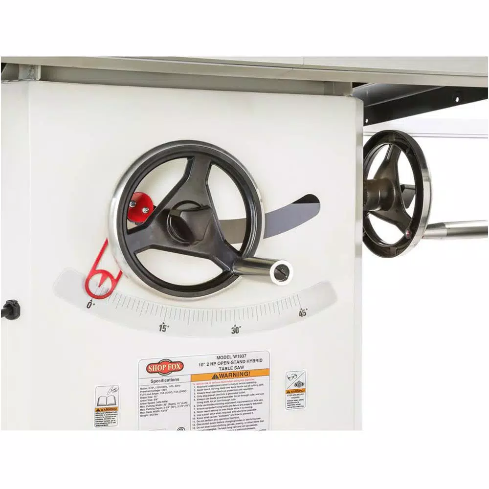 Shop Fox 10 in. 2 HP Open-Stand Hybrid Table Saw with Cabinet-Mounted Trunnions