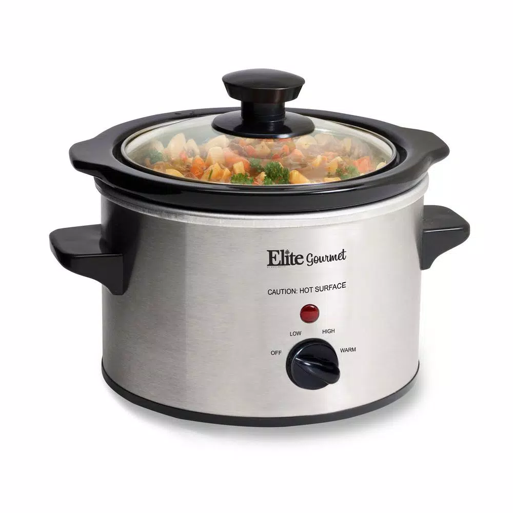 Elite 1.5 Qt. Stainless Steel Mini Slow Cooker with Removable Stoneware Pot