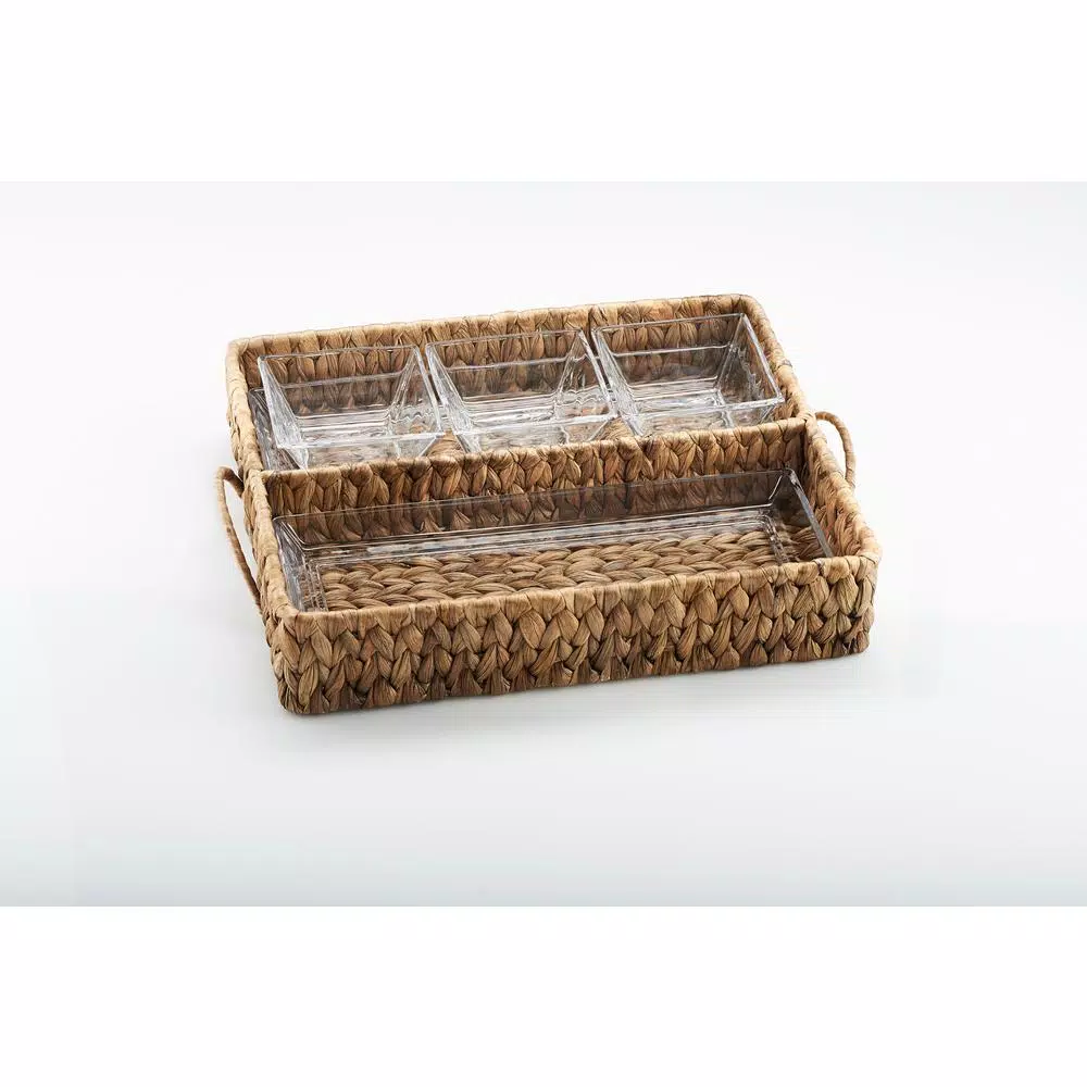 Artland Garden Terrace Double Tray Server Set with Water Hyacinth Holder and Glass Bowls