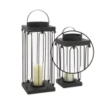 LITTON LANE Black Tin and Clear Glass Lantern Candle Holder Set of 2 - Industrial Mission Style thumbnail 3