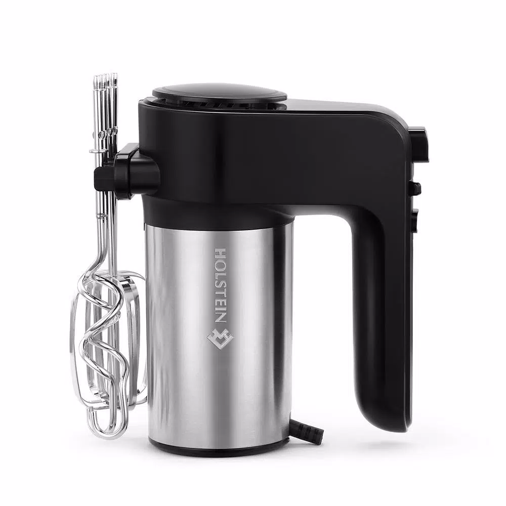 Holstein Housewares 250-Watt 6-Speed Hand Mixer with Turbo Function, Black Stainless Steel