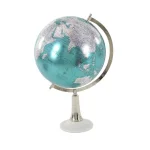 LITTON LANE Modern Reflections 20 in. Cyan and Silver Decorative Tabletop Globe with Marble Base thumbnail 2