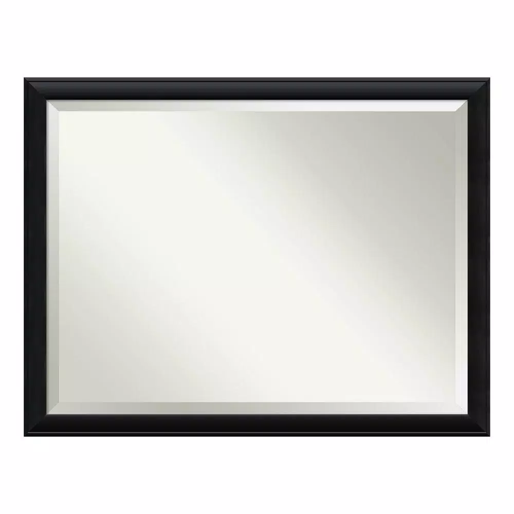 Amanti Art Nero 43.63 in. W x 33.63 in. H Black Wood Framed Beveled Edge Rectangular Bathroom Vanity Mirror