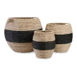 Unbranded Dorran Woven Cornhusk Baskets with Iron Frame, Set of 3, Brown Farmhouse Style thumbnail 1