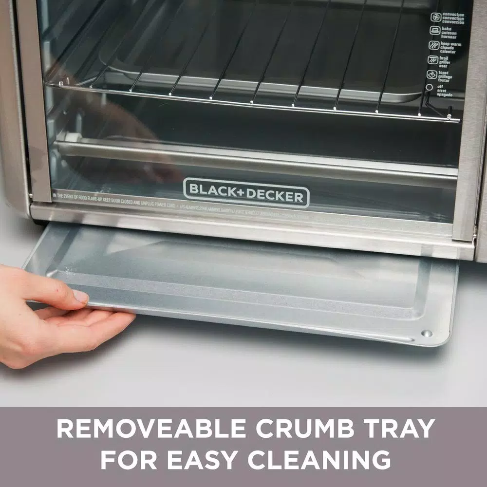 BLACK+DECKER 1500W 6-Slice Stainless Steel Convection Toaster Oven with Broiler Pan