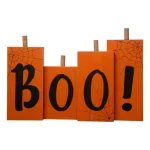Glitzhome 20 in. Halloween Wooden BOO Standing Decor with Orange Pumpkin Design thumbnail 1