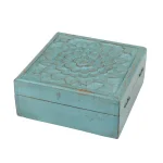 Stonebriar Collection 6 in. Weathered Sky Blue Wooden Trinket Box with Hinged Lid and Carved Floral Design thumbnail 3