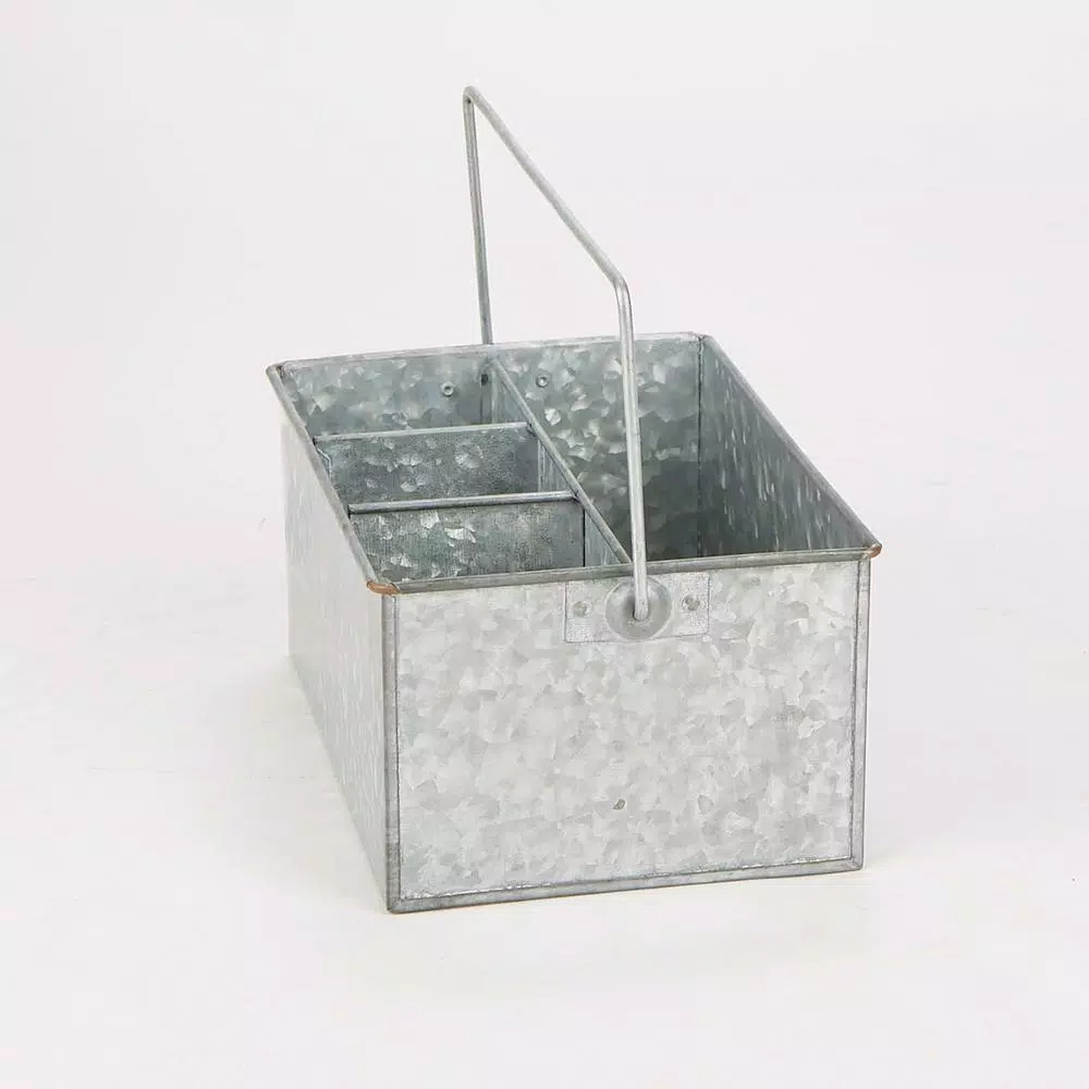 Mind Reader Silver Galvanized Steel Utensil Caddy - 3 Compartment Flatware & Condiment Organizer