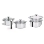 Cristel Tulipe 8-Piece Stainless Steel Saucepan Set with Removable Handle and Steamer thumbnail 1