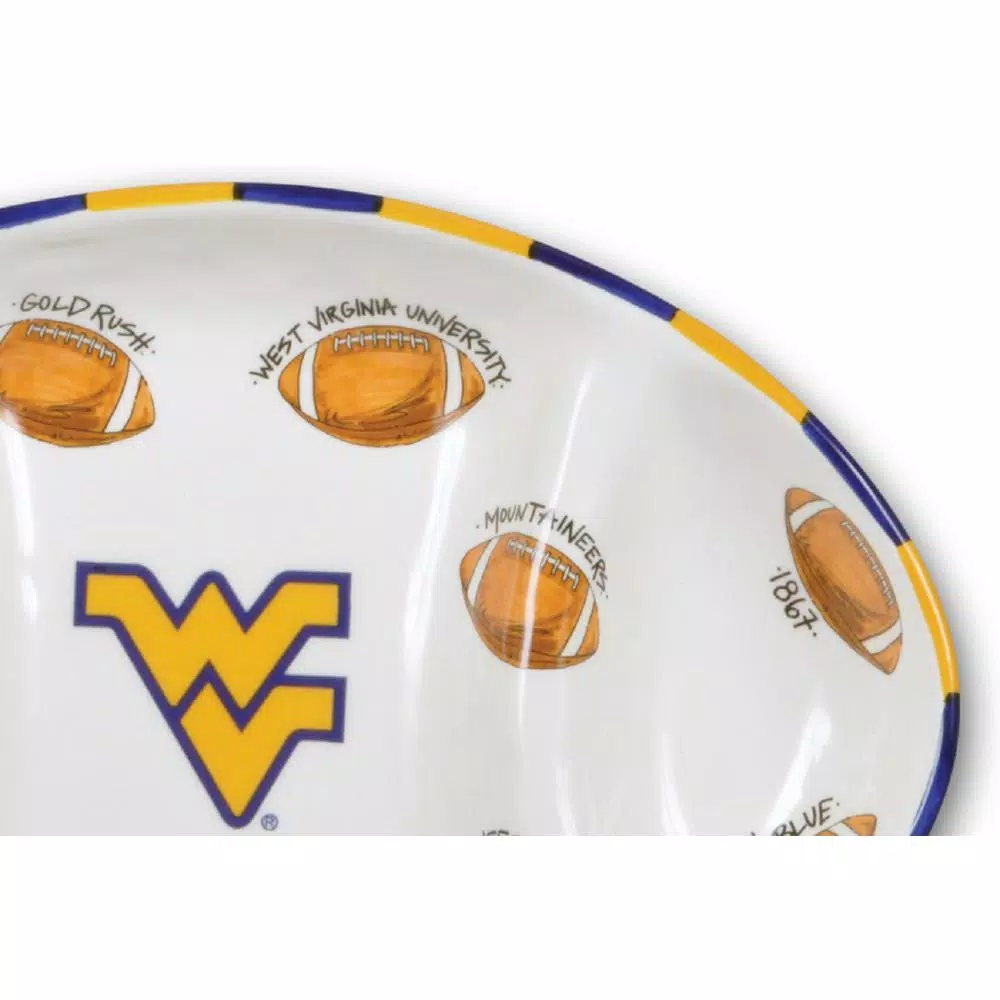 Magnolia Lane West Virginia Ceramic Football Tailgating Serving Platter, 3-Section Divided Dish