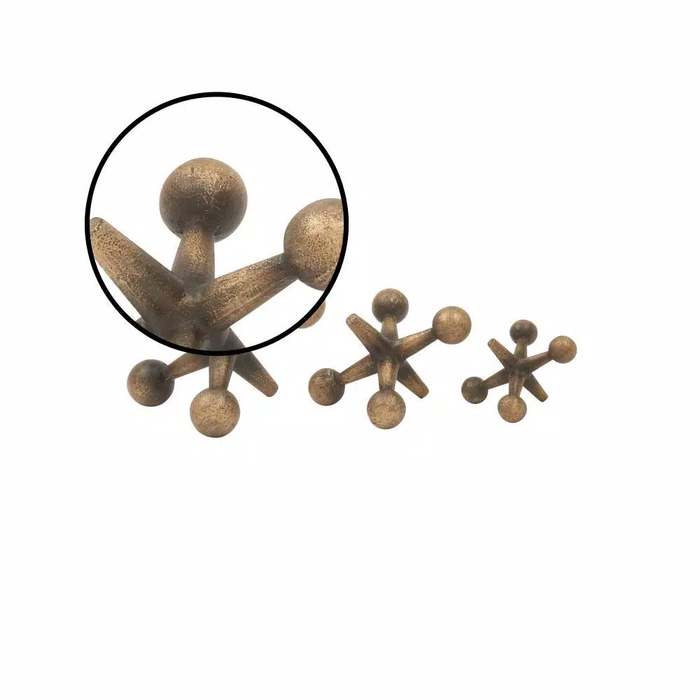 LITTON LANE Iron Metal Gold Jacks Sculptures Set of 3 - Industrial Modern Decorative Statuary