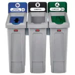 Rubbermaid Commercial Products 69 Gal. Slim Jim 3-Stream Recycling Station Kit - Landfill & Mixed Recycling thumbnail 2