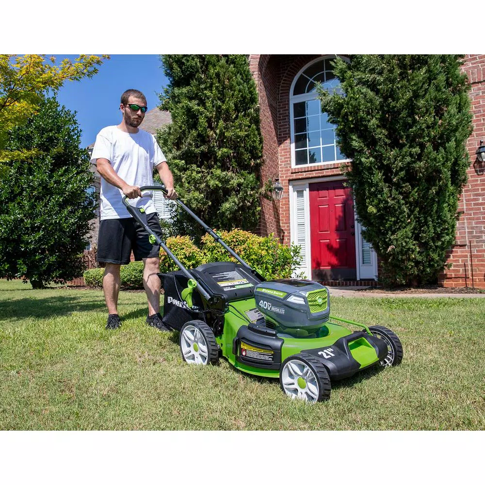 PowerSmith PLM14021H 21 in. 40V Cordless Lithium-Ion Lawn Mower with 2 Batteries and Charger
