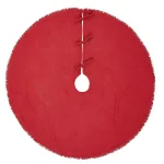 VHC Brands 48 in. Red Festive Burlap Farmhouse Christmas Tree Skirt with Taffeta Reverse thumbnail 1