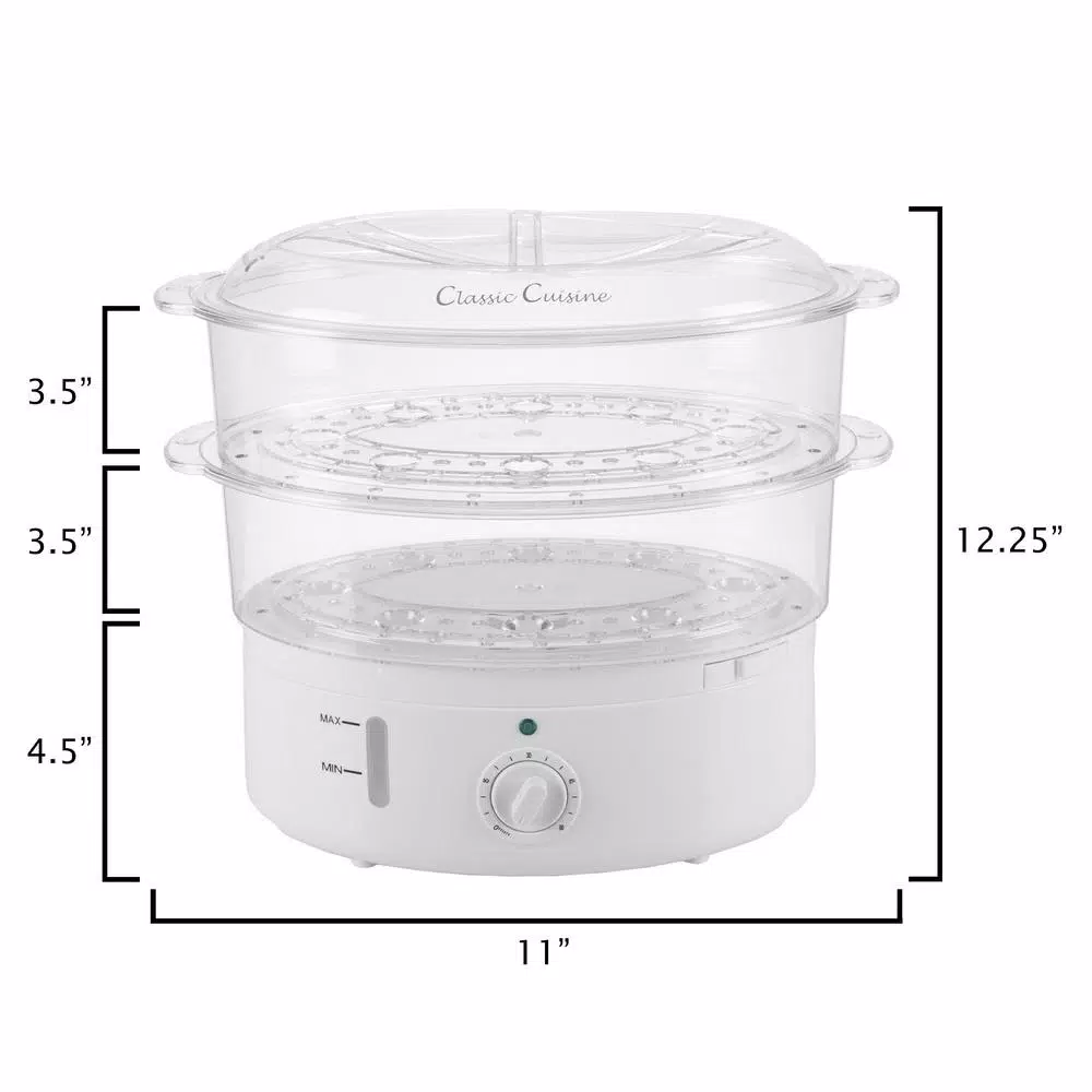 Classic Cuisine 6.3 Qt. White Rice Cooker and Vegetable Steamer with Built-In Timer
