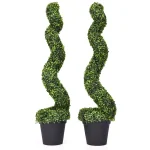 Costway Artificial Boxwood Spiral Topiary Tree Set of 2 - Indoor/Outdoor Decorative Plants with Cement Pot thumbnail 1