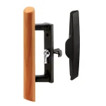 Prime-Line Black Diecast and Wood Sliding Glass Door Handle Set, 3.5 in. Mounting, Hook Style Internal Lock thumbnail 1