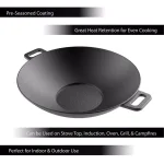 Classic Cuisine 14 in. Pre-Seasoned Cast Iron Wok with Handles thumbnail 3