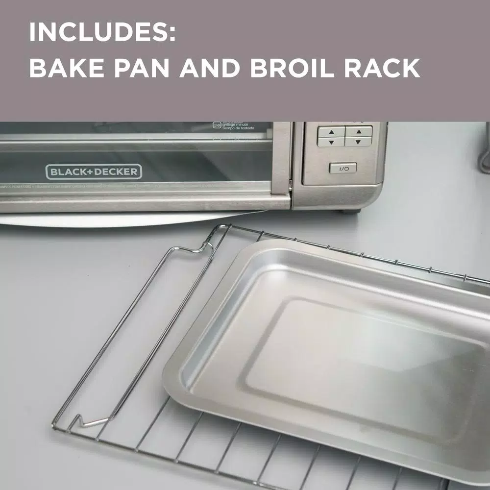 BLACK+DECKER 1500W 6-Slice Digital Convection Toaster Oven with Broiler Pan, Stainless Steel