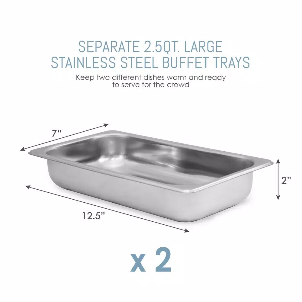 Elite Gourmet 2.5 Qt. Stainless Steel Buffet Server with 2 Crocks and Warming Tray