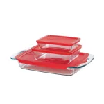 Pyrex Easy Grab 4-Piece Glass Bakeware Set with Red Lids, 2 Qt. and 3 Qt. Rectangular Casserole Dishes thumbnail 3