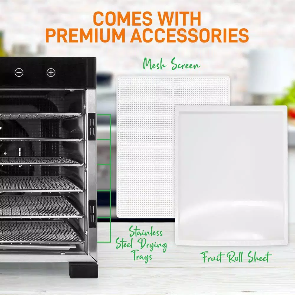 NutriChef 6-Tray Food Dehydrator Machine, 600W with Digital Timer and Temperature Control, Black