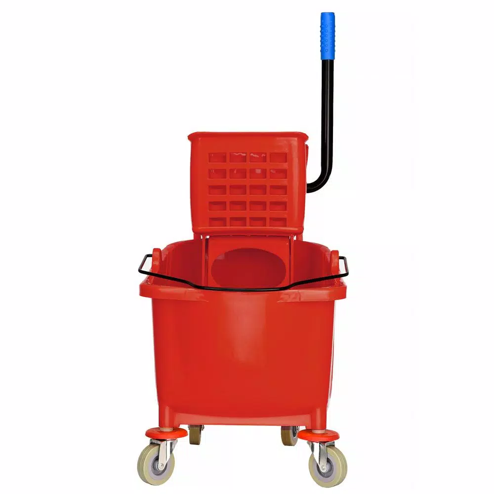 Alpine Industries 36 Qt. Mop Bucket with Side Press Wringer, Red