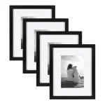 DesignOvation Gallery Wood Picture Frame Set, Black Satin Finish, Matted to 5 x 7 in., Set of 4 thumbnail 1