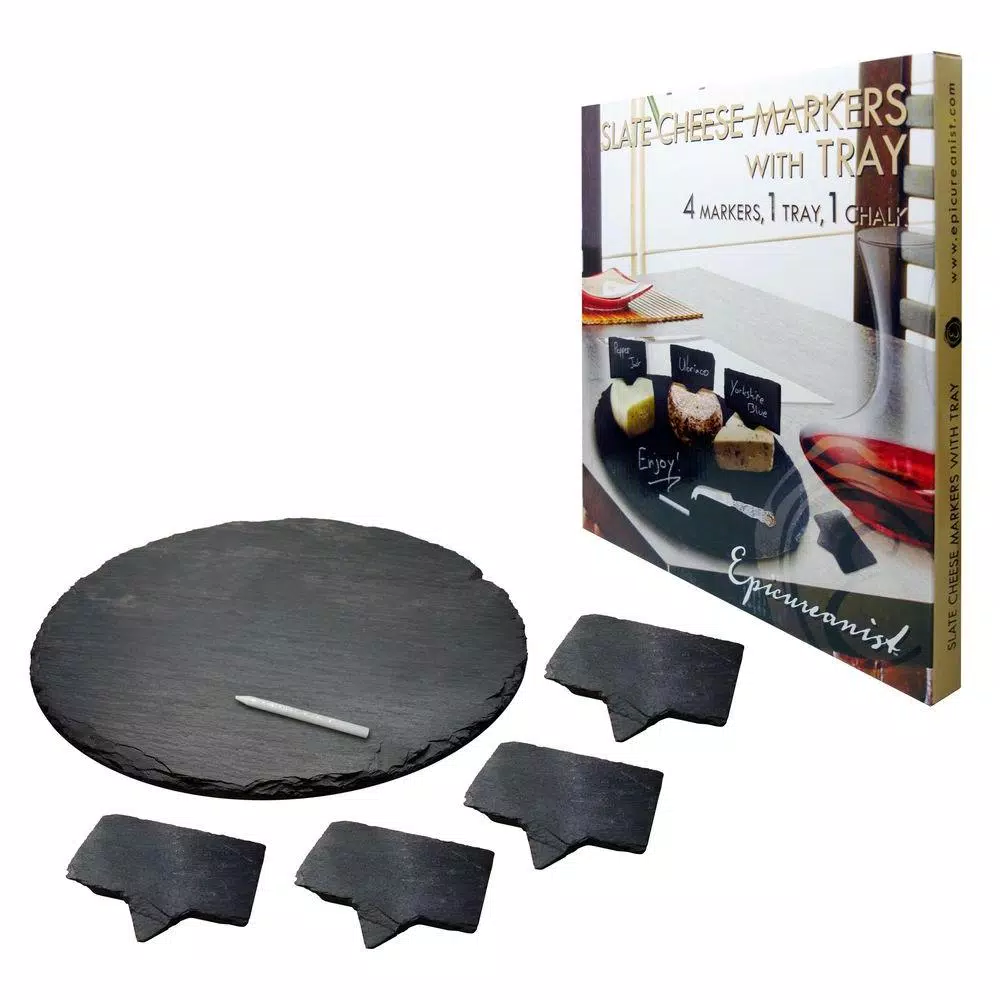 Epicureanist Slate Cheese Markers and Tray Set with Food-Safe Chalk