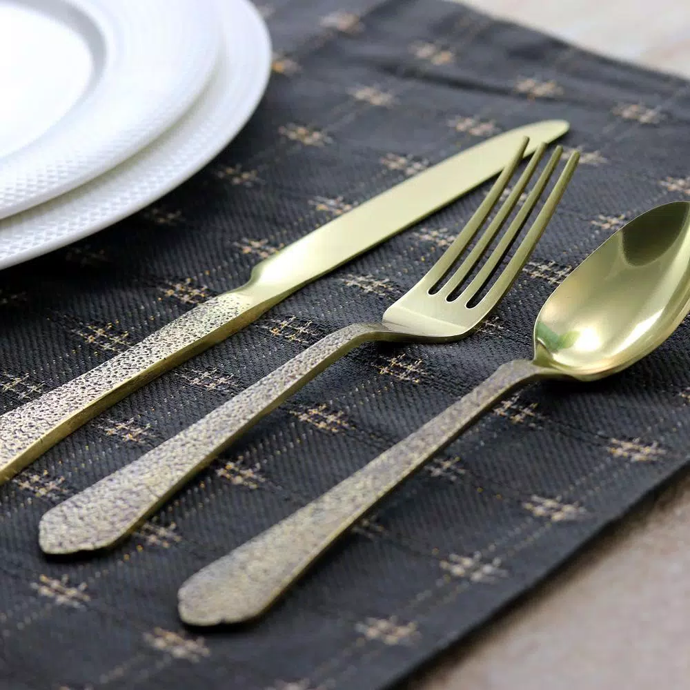 Gibson Elite Zambezi 5-Piece Gold Hammer Texture Stainless Steel Flatware Set, Service for 1
