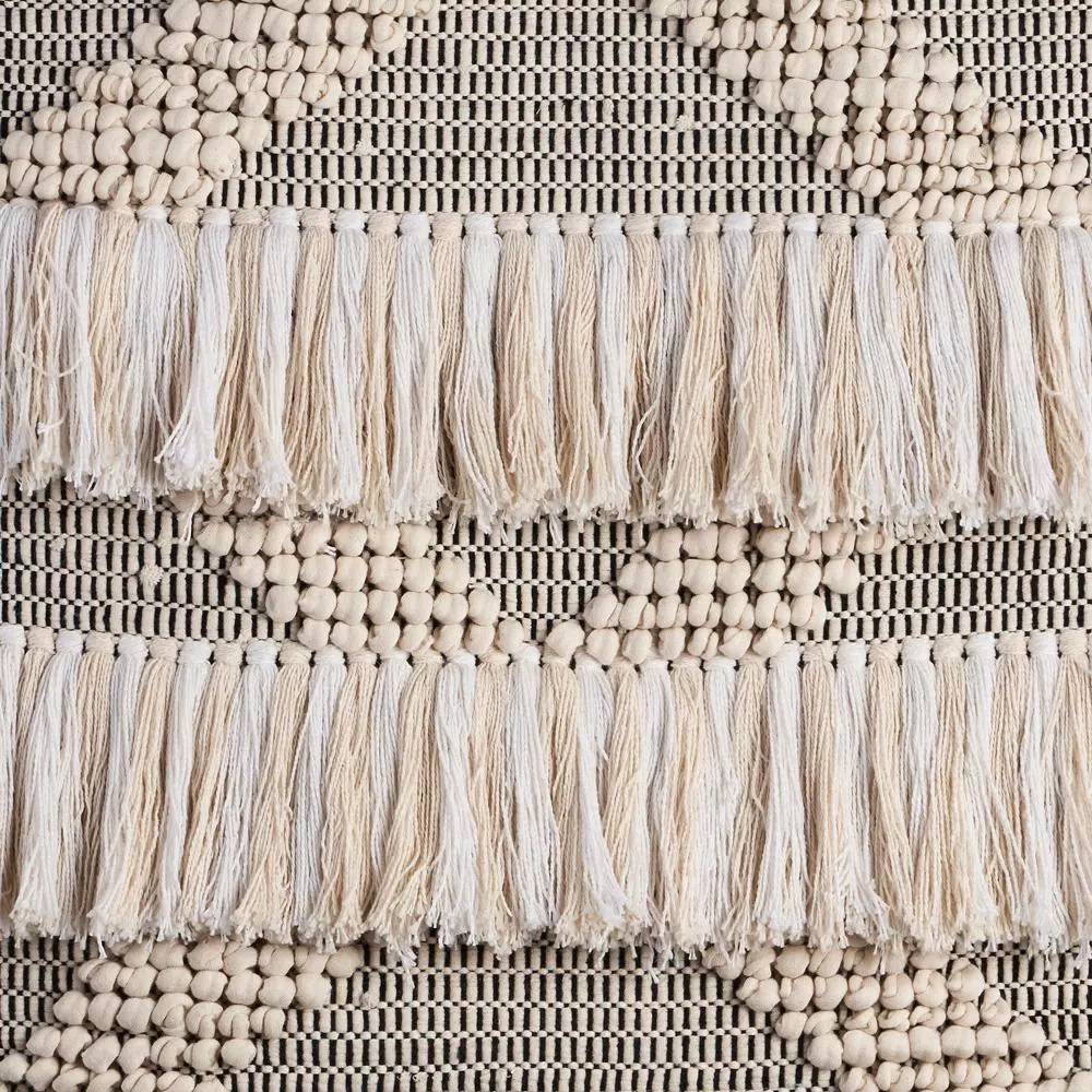 LR Home Fringed Diamond Ivory and Natural Tufted Cotton Wall Tapestry