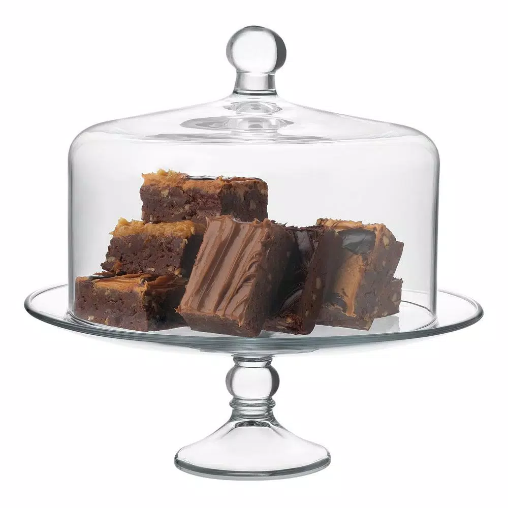 Libbey Selene 2-Piece Clear Glass Cake Stand with Dome, 13-inch Footed Plate