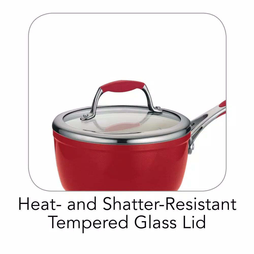 Tramontina Gourmet Ceramica Deluxe 1.5 Qt. Aluminum Ceramic Nonstick Sauce Pan with Glass Lid, Metallic Red