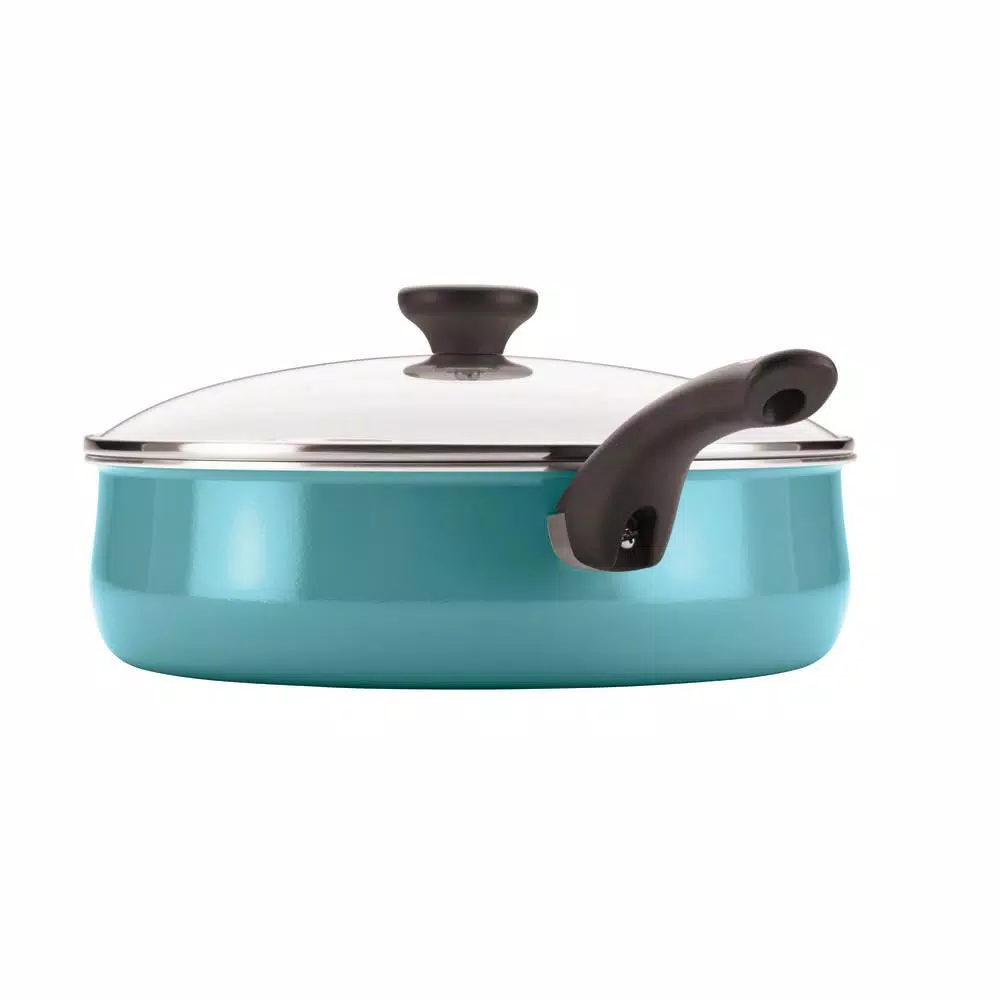 Farberware PURECOOK 5 Qt. Aluminum Ceramic Nonstick Saute Pan with Glass Lid, Aqua