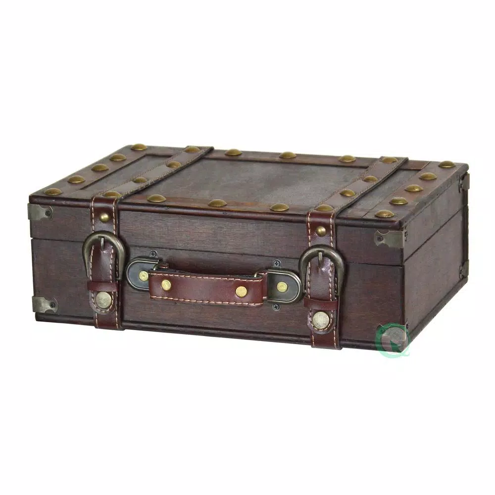 Vintiquewise Antique Style Small Wooden Treasure Box - Rustic Decorative Suitcase with Handle