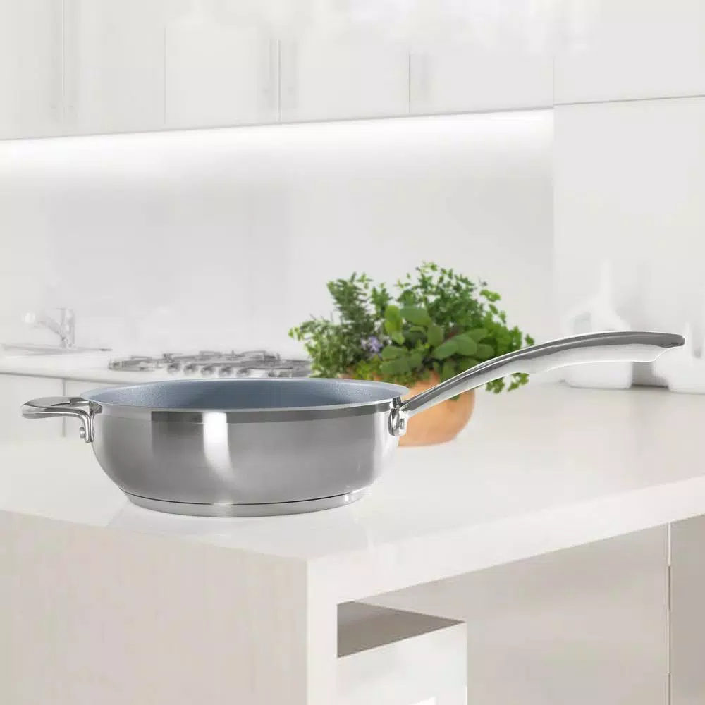 Chantal Induction 21 Steel 3 Qt. Stainless Steel Ceramic Nonstick Saute Pan, Brushed Stainless Steel