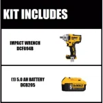DEWALT 20V MAX XR 1/2 in. Mid-Range Brushless Cordless Impact Wrench Kit with 5.0Ah Battery thumbnail 2