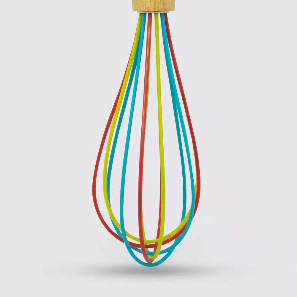 ExcelSteel 10 in. Silicone Tri-Color Whisk with Comfortable Wooden Handle